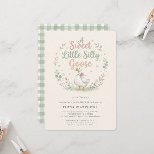 Süße kleine alberne Gans Sage Gingham Babyparty Einladung