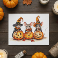 Süße kleine Aquarell-Mäuse Halloween-Kürbisse