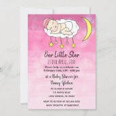 Süße kleine Baby rosa Sterne und Mond Mädchen Einladung (Vorderseite)