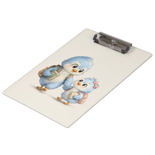 Süße kleine blaue Vogelschwestern Büro-Clipboard Klemmbrett