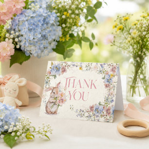 Süße kleine Blumen-Hasen-Baby-Shower-Dankeschön Dankeskarte