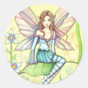 Süße kleine Blumenfee Fantasy-Kunst Runder Aufkleber