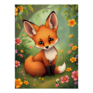 Süße kleine braune Füchsin im Wald Poster