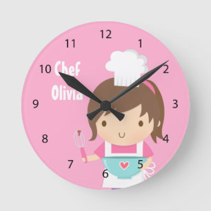 Süße kleine Chef-Bäckerinnen Zimmerdekoration Runde Wanduhr