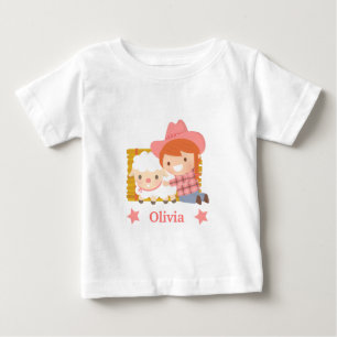 Süße kleine Cowgirl mit Lamm für kleine Mädchen Baby T-shirt