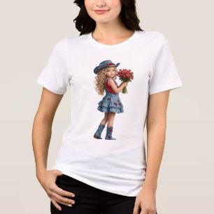 Süße kleine Cowgirl mit roten Rosen Damen T-Shirt Tri-Blend Shirt