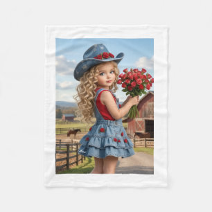 Süße kleine Cowgirl mit roten Rosen Wurfdecke Fleecedecke