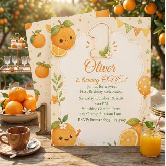 Süße kleine Cutie Orange 1. Geburtstagseinladung Einladung
