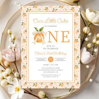 Süße kleine Cutie Orange Citrus 1. Geburtstag Einladung