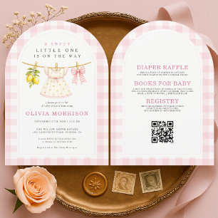 Süße Kleine Eins Zitrone Wäscheleine Babyparty Einladung