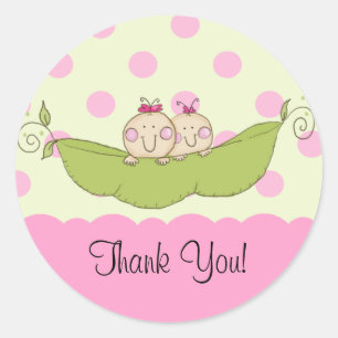Süße kleine Erbse paart Babyparty-Aufkleber-Rosa Runder Aufkleber
