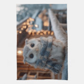 Süße kleine Eule mit gestrickter Winter-Schal  Geschirrtuch (Vertikal)