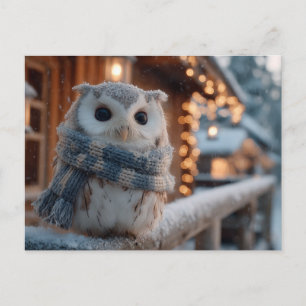 Süße kleine Eule mit gestrickter Winter-Schal  Postkarte