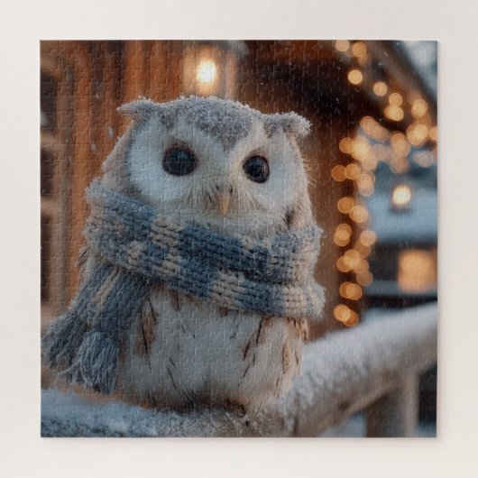Süße kleine Eule mit gestrickter Winter-Schal  Puzzle (Vertikal)