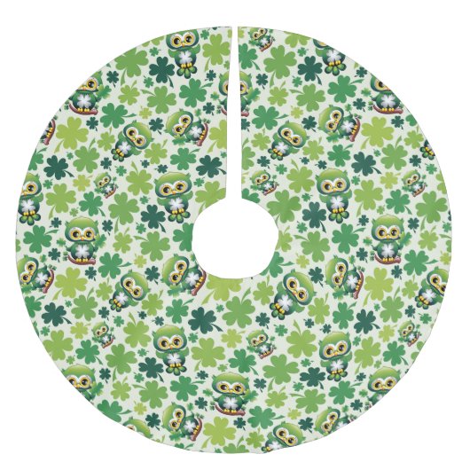 Süße kleine Eule St. Patrick Cartoon Polyester Weihnachtsbaumdecke (Vorderseite)