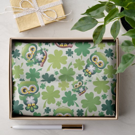 Süße kleine Eule St. Patrick Cartoon Seidenpapier (Geschenk)