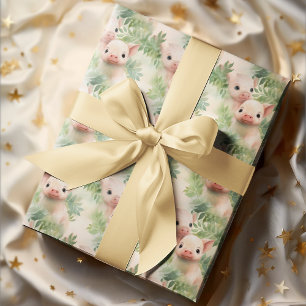 Süße kleine Ferkel Wasserfarbe Botanicals Muster Geschenkpapier