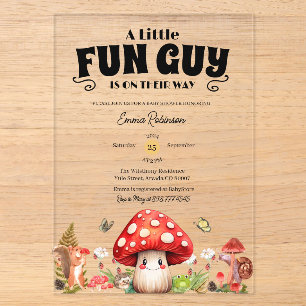 Süße kleine FunGuy Herbst-Schneckenpilz-Baby-Party Acryleinladungen