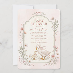 Süße kleine Gans Floral Girl Baby Shower-Einladung Einladung