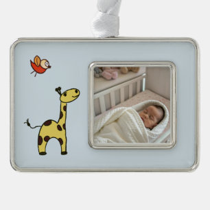 Süße kleine Giraffe Rahmen-Ornament Silber