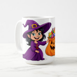 Süße kleine Hexe mit Kürbis-Süßigkeiten-Trick-or-T Kaffeetasse