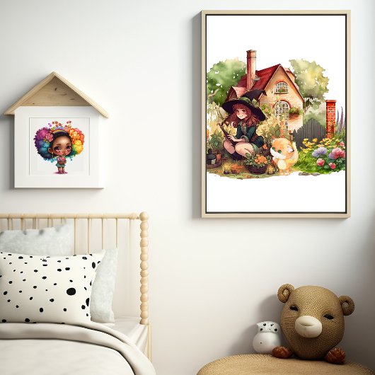 Süße kleine Hexe und Fuchs Poster