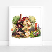 Süße kleine Hexe und Fuchs Poster
