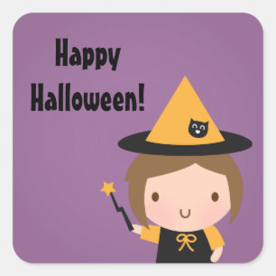 Süße kleine Hexen-Kinder Halloween-Party-Geschenke Quadratischer Aufkleber