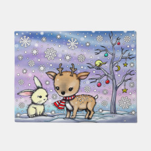 Süße kleine Hirsch- und Kaninchen-Illustrationskun Fußmatte