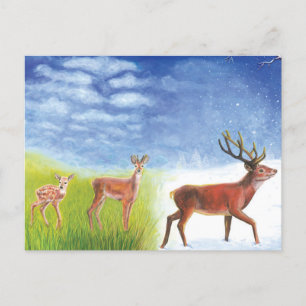 Süße kleine Hirschkuh wächst zum Rotwild Illustrat Postkarte