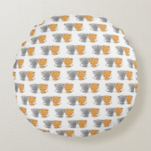 Süße kleine Kätzchen-Illustration Orange und Grau Rundes Kissen