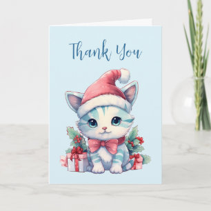 Süße kleine Katze mit Weihnachtsmannmütze zu Weihn Dankeskarte