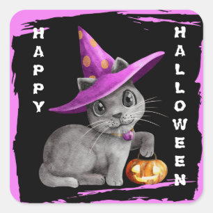 Süße kleine Katzenkinder Halloween Quadratischer Aufkleber