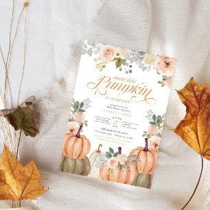 Süße kleine Kürbis-Rosa-Blumen-Herbst-Baby-Party Einladung