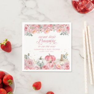 Süße kleine Kürbis-Rosa-Blumen-Herbst-Baby-Party Serviette