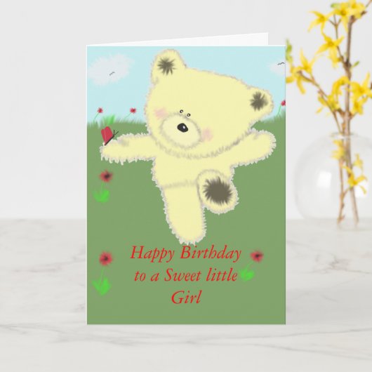 Süße kleine Mädchen Karte (Gelbe Blume)