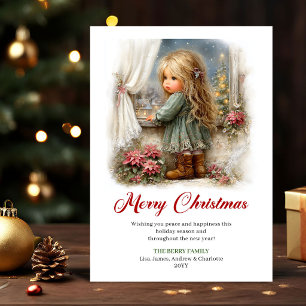 Süße Kleine Mädchen Weihnachts Szene Grußkarte Feiertagskarte