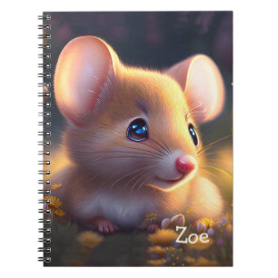 Süße kleine Maus auf einer Blumenwiese, individuel Notizblock
