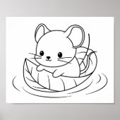 Süße kleine Maus-Blatt-Boot-Malvorlage Poster (Vorne)