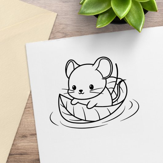 Süße kleine Maus Blattboot Gummistempel