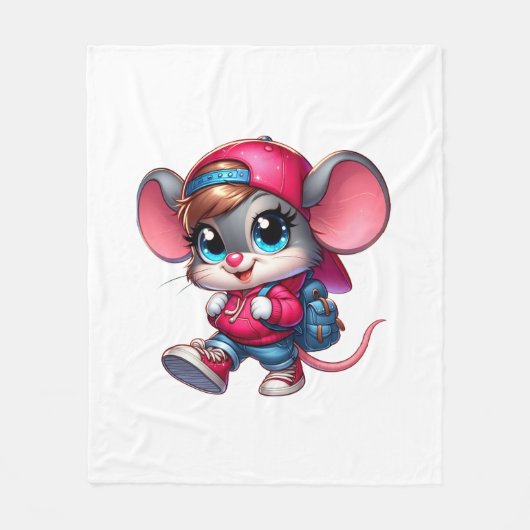 Süße kleine Maus in Mütze und Kapuzenpulli-Fleece- Fleecedecke (Vorderseite)