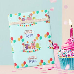 Süße kleine Monster Cartoon lustige Geburtstagsfei Geschenkpapier