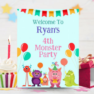 Süße kleine Monster Cartoon lustige Geburtstagsfei Poster