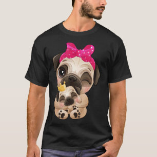 Süße kleine Mops-Hundemutter und Baby Nein T-Shirt