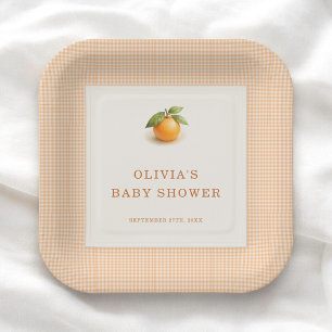 Süße Kleine Orange Gingham-Baby-Shower-Party Pappteller