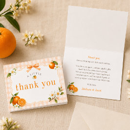 Süße kleine Orange Gingham-Muster-Baby-Party Dankeskarte