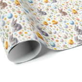 Süße kleine Oster-Elemente - Hasen, Eier, Küken Geschenkpapier (Rolleneckpunkt)