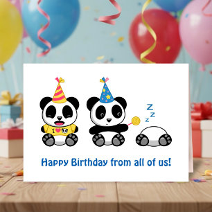 Süße kleine Pandas auf weißem Geburtstag von allen Karte