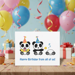 Süße kleine Pandas auf weißem Geburtstag von allen Postkarte