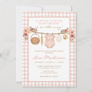 Süße Kleine-Pastete Rosa-Gingham-Mädchen-Baby-Part Einladung